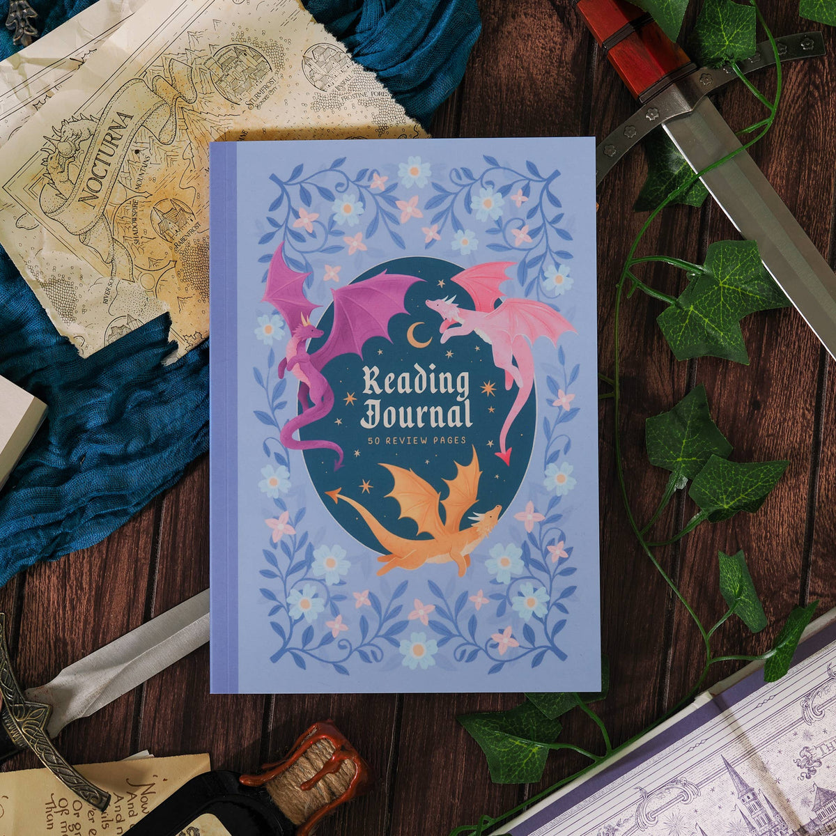 Reading Journal Dragon, Cosy Quest – 50 Book Review Notebook