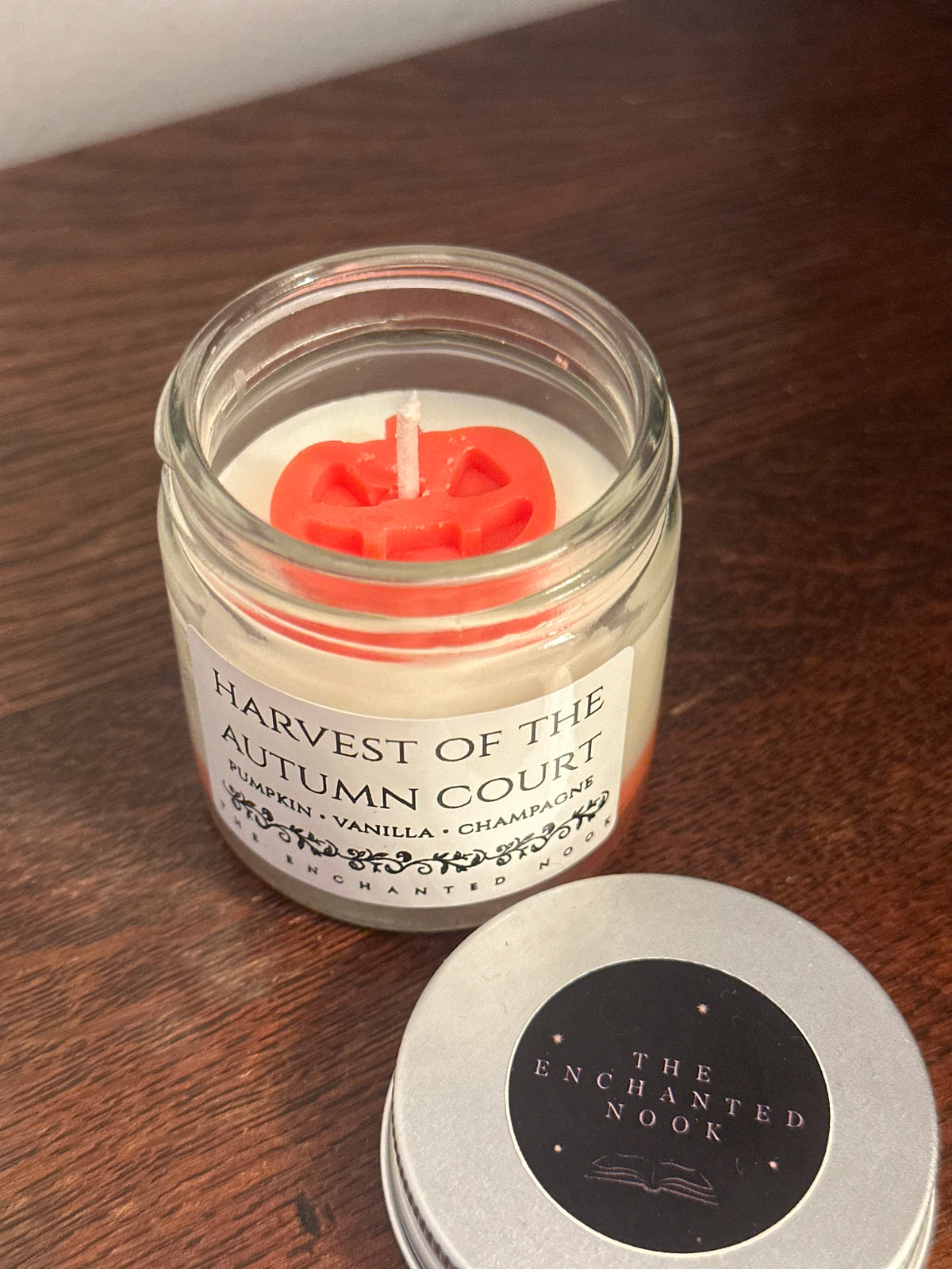 ‘Harvest of the Autumn Court’ Small Jar Candle with pumpkin