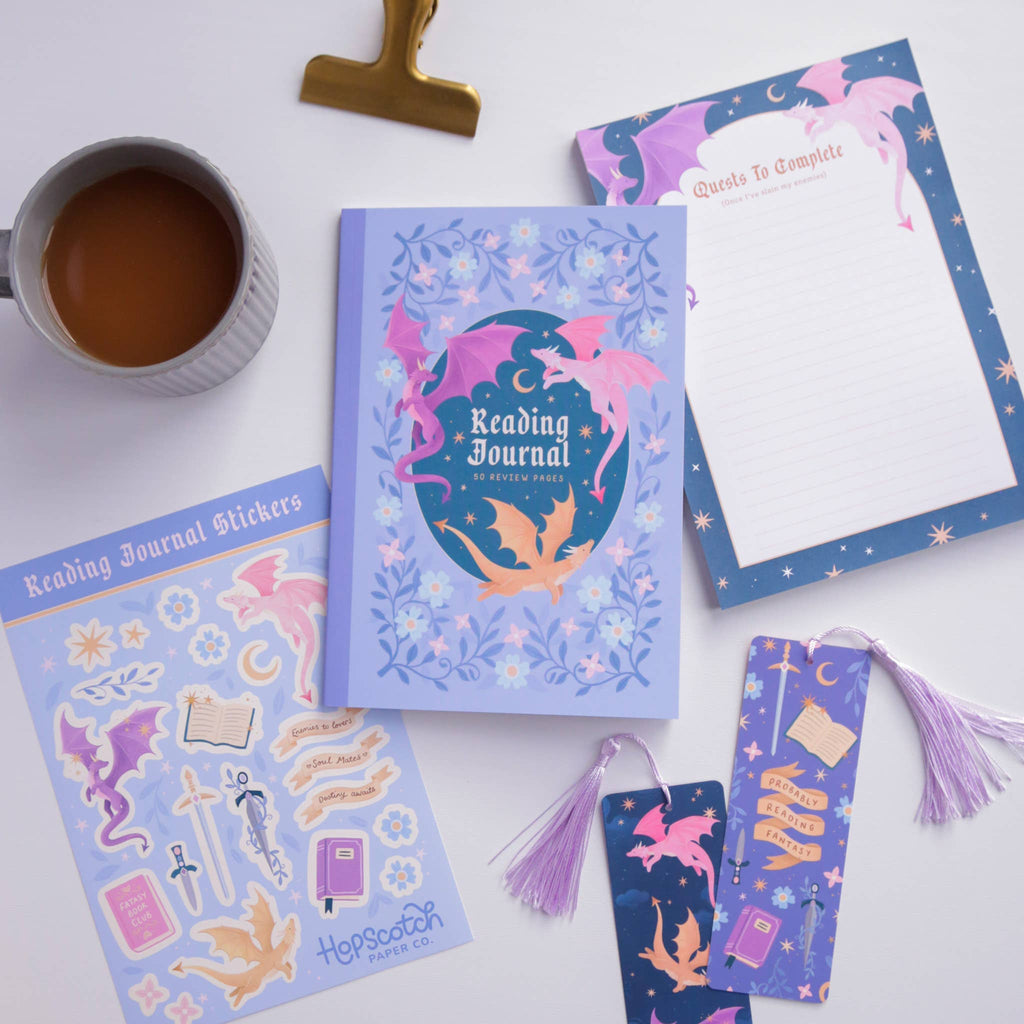 Reading Journal Dragon, Cosy Quest – 50 Book Review Notebook